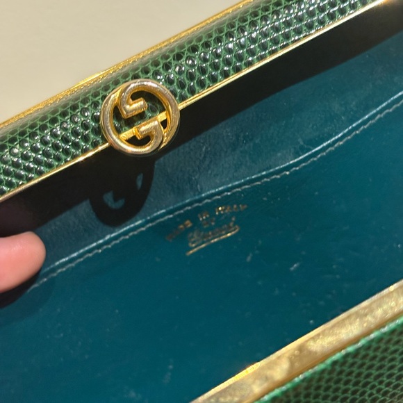 Rare Gucci vintage lizard clutch emerald green gold hardware - Picture 4 of 4